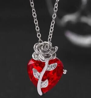 Gold rose silver heart love necklace